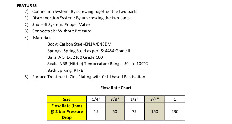 Poppet type Screw couplings